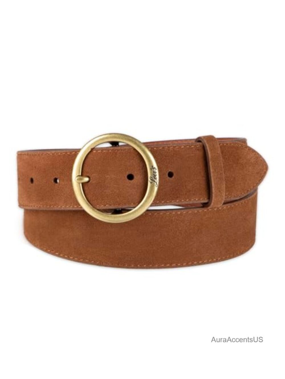 Women's Genuine Leather Embossed Logo Sliding Loop Belt Adjustable